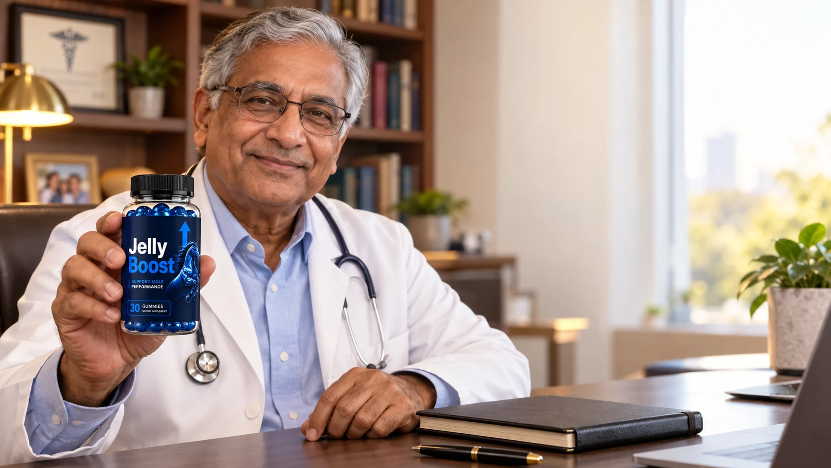 Dr. Rajesh Krishnamurthy, Urologist, reviewing the JellyBoost supplement label and dosages